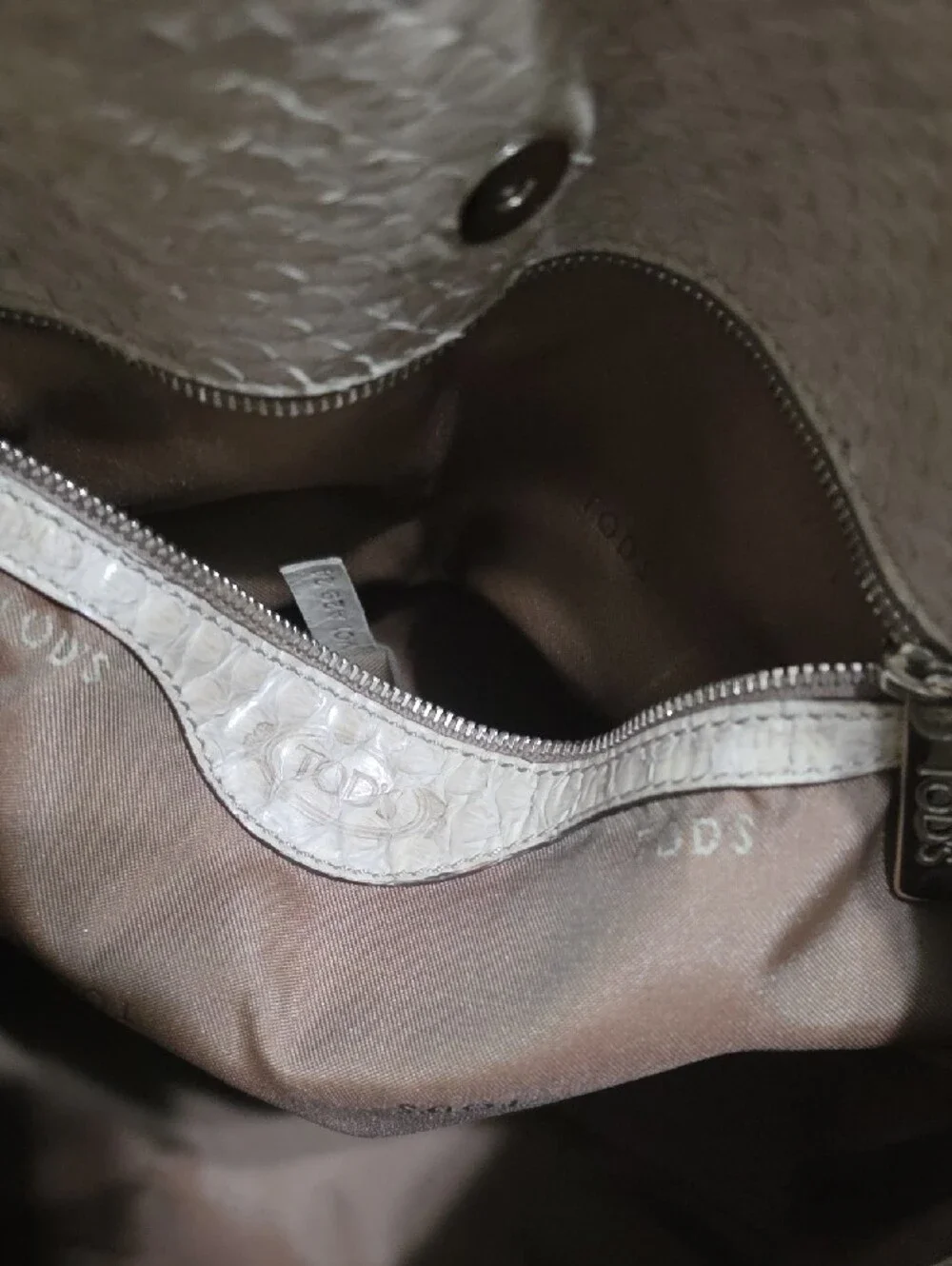 Tod's Beige Python-Embossed Leather Shoulder Bag